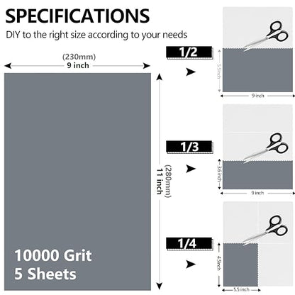 10000 Grit Sandpaper, 9 x 11 Inch Wet Dry Sand Paper Hand Abrasive Sanding - Image 2