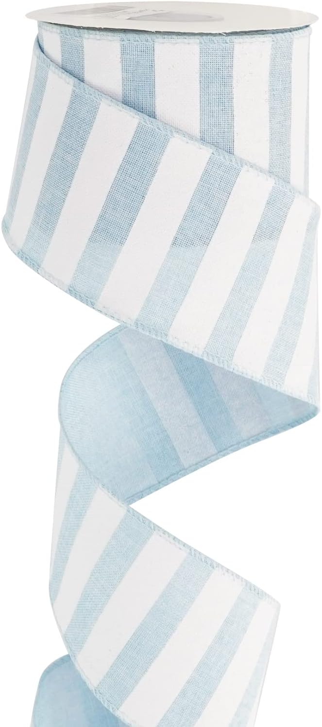 MEEDEE Blue White Stripe Ribbon 2.5 Inch Light Blue Wired Ribbon by MEEDEE