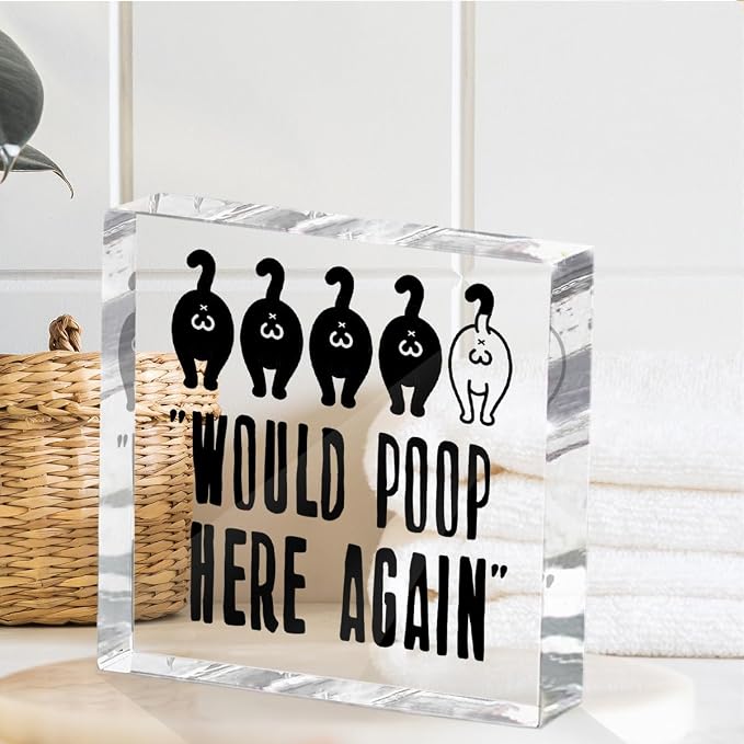 Funny Cat Bathroom Decor Acrylic Decorative Signs 4X4 Inch, Humorous Decorations - Image 4