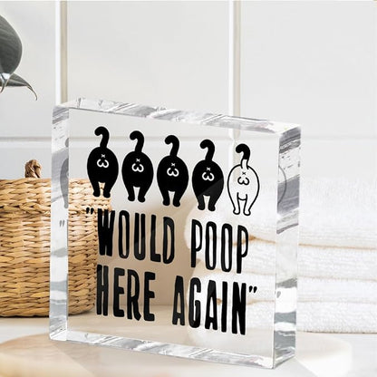 Funny Cat Bathroom Decor Acrylic Decorative Signs 4X4 Inch, Humorous Decorations - Image 4
