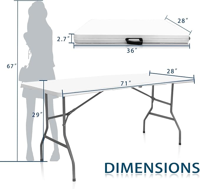 Plastic Folding Table, 6 FT Folding Table, Plastic Portable Tables - Image 3