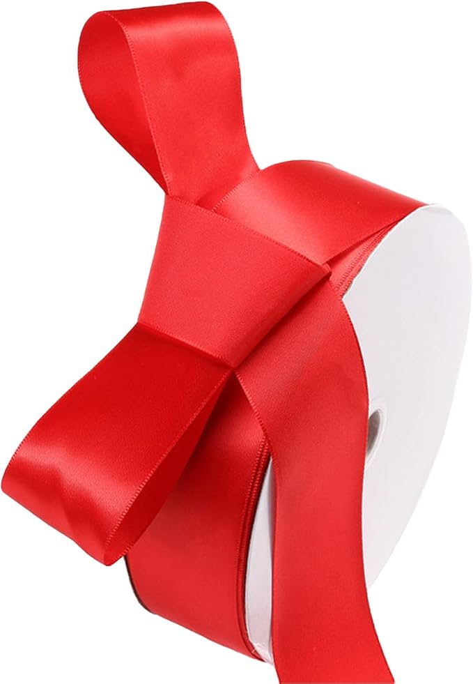 1-1/2" x 100 Yards Red Polyester Satin Ribbon Single Faced Fabric Ribbons by Oakarbo