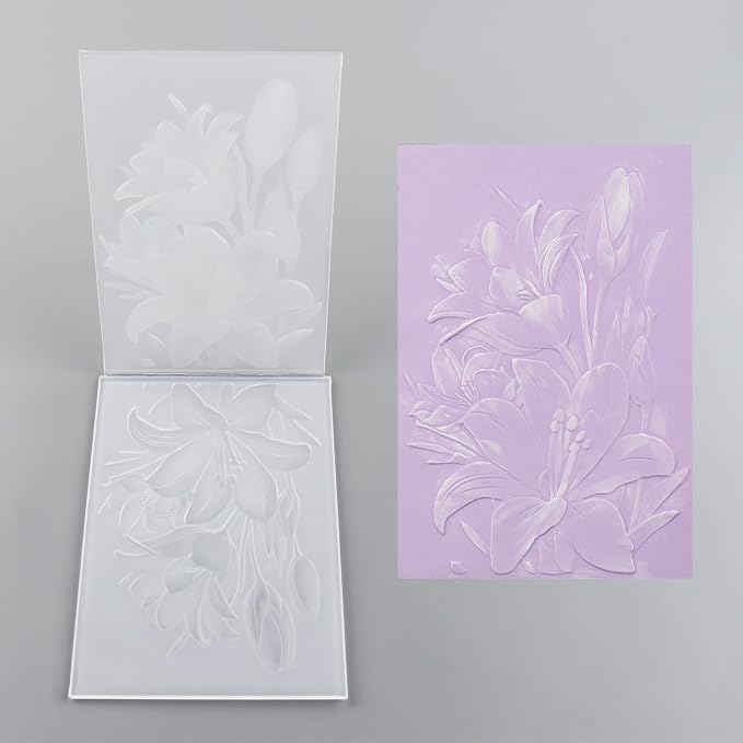 BAOFALI 3D Embossing Folder for Card Making, Lily Flowers Clear Plastic Texture - Image 5