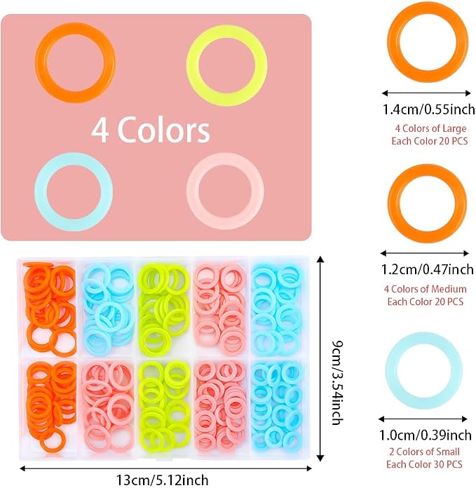 LUNARM 220 Pcs Knitting Stitch Marker, Random Colors O-Rings - Image 2