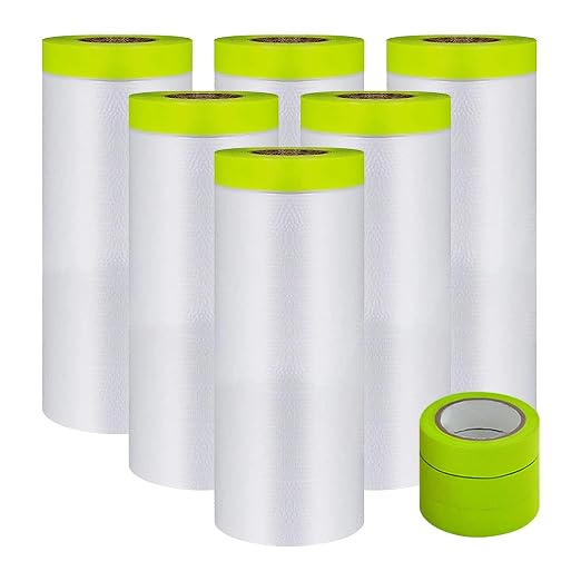 Pre-Taped Masking Film-55inx65ft Tape and Drape Painters Paper Rolls, Plastic by Yudahgan