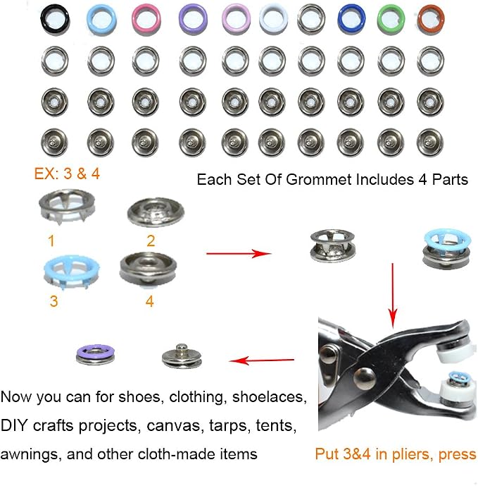 200Pcs Snap Fastener Tool Diameter 9.5mm Metal Eyelets Shoes Clothes Crafts - Image 3
