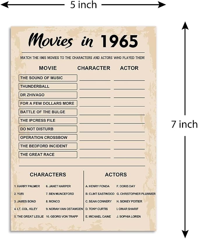 60th Birthday Party Games, Movies in 1965 Games, Birthday Party Supplies - Image 2