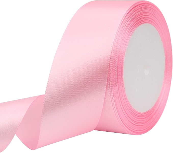Pink Solid Satin Ribbon 1-1/2 Inch 25 Yards Solid Polyester Fabric Ribbon by Riunbb