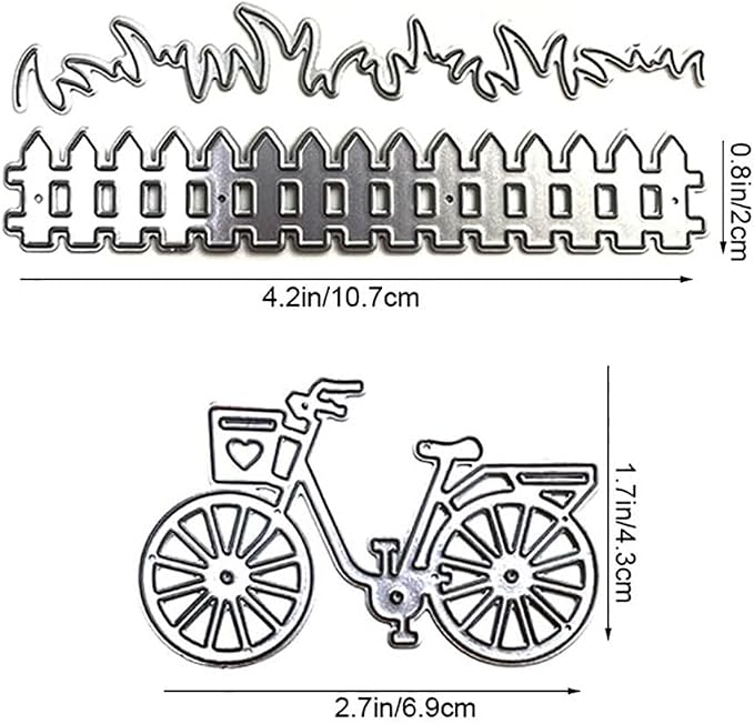 Grass Fence and Bike Metal Cutting Dies, Grass Bush Fence Die Cuts - Image 3
