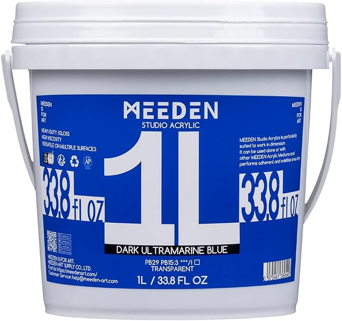 MEEDEN Dark Ultramarine Blue Acrylic Paint: 1 L /33.8 oz Heavy Body Gloss by MEEDEN