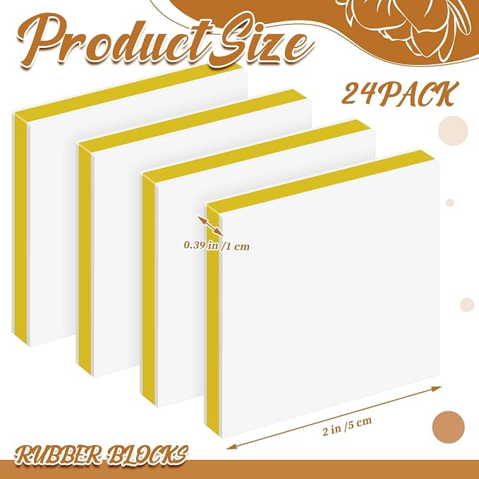 Frienda 24 Pcs 2" x 2" Rubber Carving Blocks Linoleum Blocks - Image 2