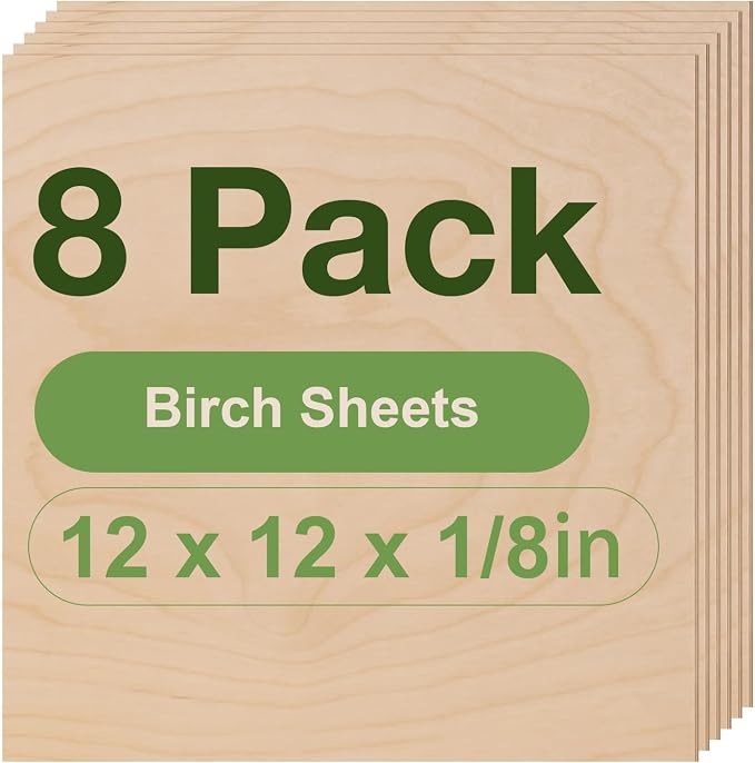 8 Pack Birch Plywood Sheets, 3mm by Wowood