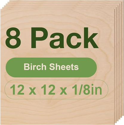 8 Pack Birch Plywood Sheets, 3mm by Wowood