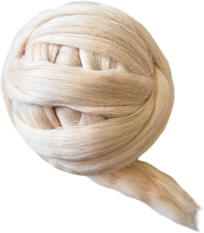Cream Beige Wool Roving, 8 OZ. Best Wool by Kondoosnaturalfibers