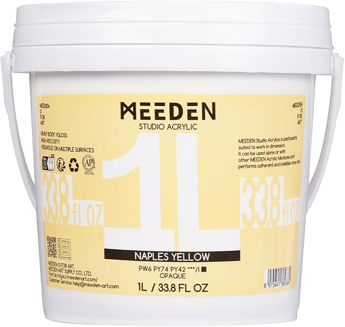 MEEDEN Naples Yellow Acrylic Paint: 1 L /33.8 oz Heavy Body Gloss Non-Toxic by MEEDEN
