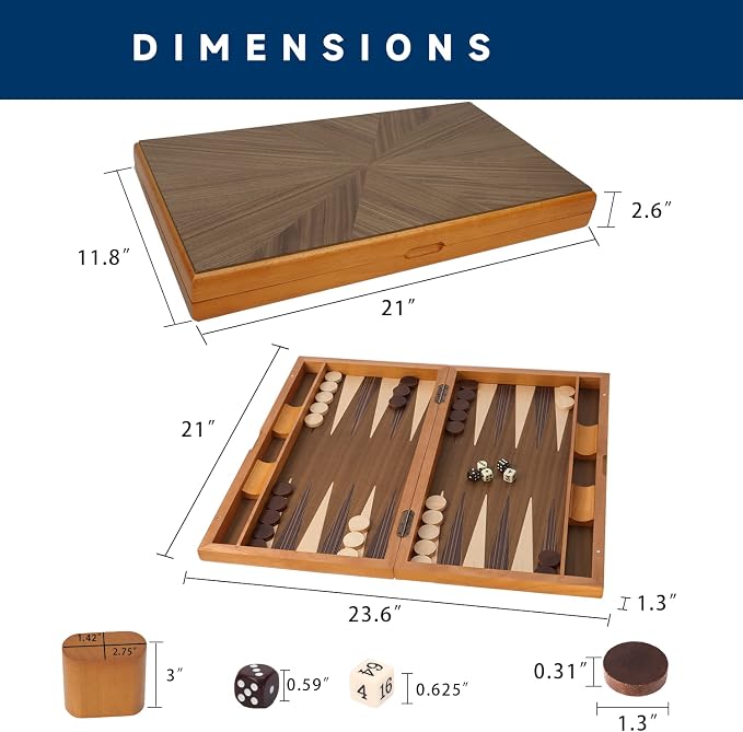 GSE Games & Sports Expert Premium Wooden Folding Inlay Backgammon Board Game Set - Image 4