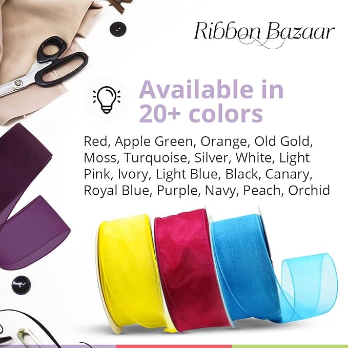 Ribbon Bazaar Sheer Organza Wired Ribbon - Image 7