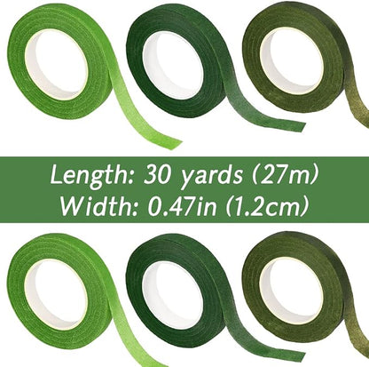 6 Rolls Floral Tape, 1/2" by 180Yard Green Floral Tape - Image 2
