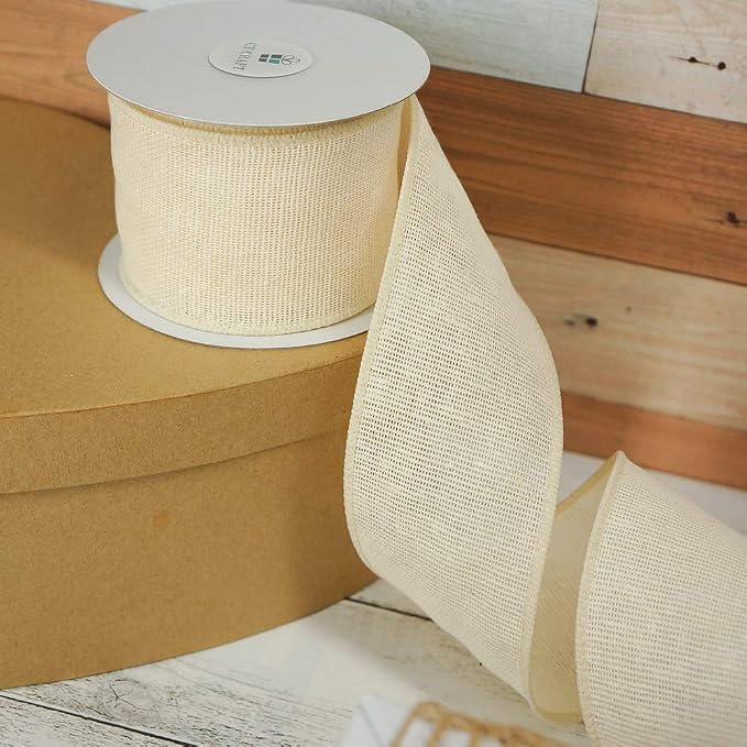 CT CRAFT LLC Ivory Canvas Wired Ribbon 2.5 Inch x 10 Yards - Image 3