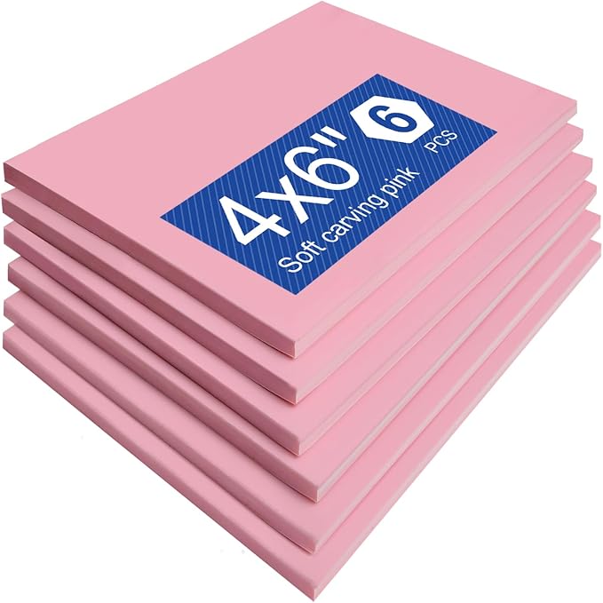 Falling in Art 4 x 6" Pink Rubber Carving Blocks, 6 Pack Soft Linoleum Blocks by FallinginArt