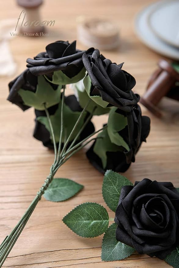 Floroom Artificial Flowers 50pcs Real Looking Black Foam Fake Roses - Image 3