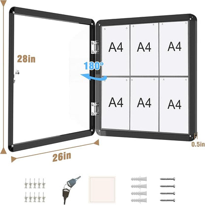 28"x26" Enclosed Bulletin Board, Lockable Weather-Resistant Aluminum Cork - Image 5