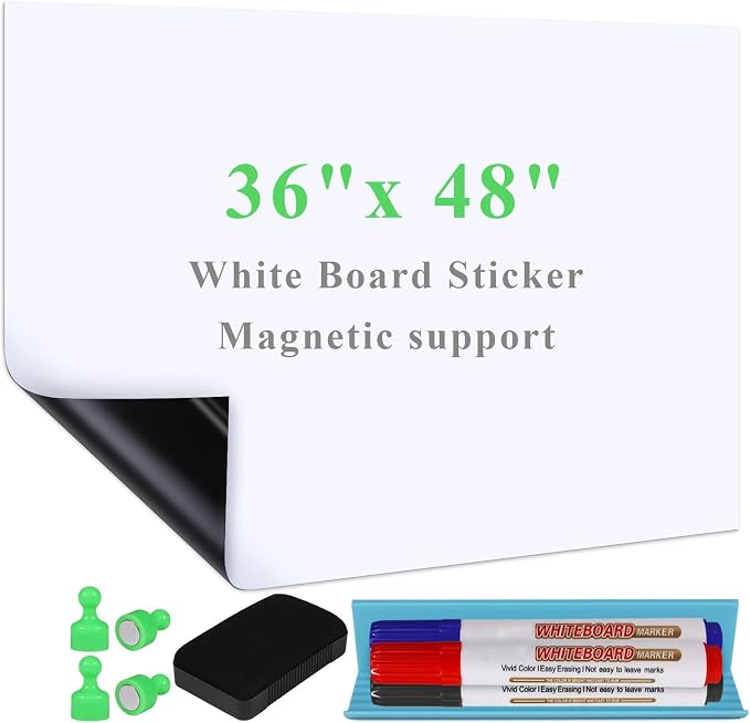 White Board Sticker Adhesive Backing, Include Markers, Eraser by Qiytecno