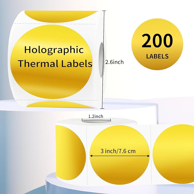 3" Holographic Direct Thermal Label Stickers, Round Printable Rainbow Glitter - Image 2