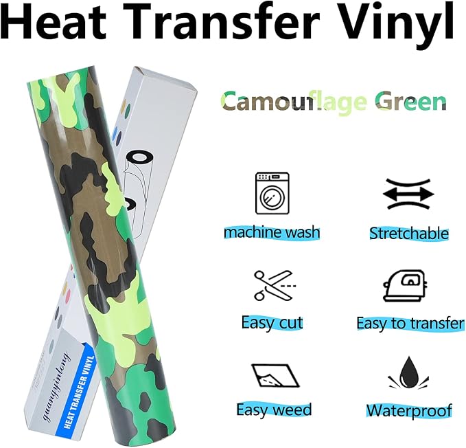 Guangyintong Camouflage Green Heat Transfer Vinyl HTV Rolls, Stretchy Thin Soft - Image 4