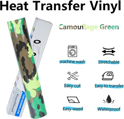 Guangyintong Camouflage Green Heat Transfer Vinyl HTV Rolls, Stretchy Thin Soft - Image 4