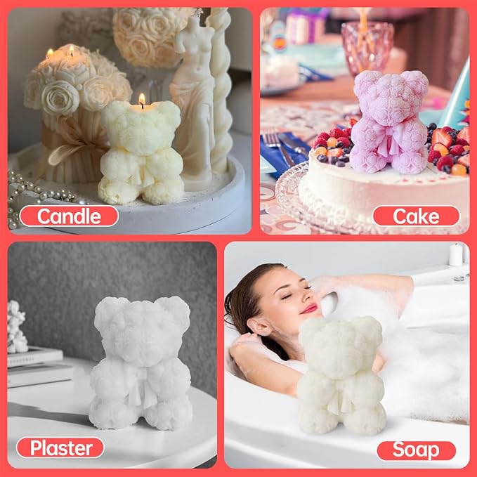 Bowtie Rose Bear Candle Mold - Image 7