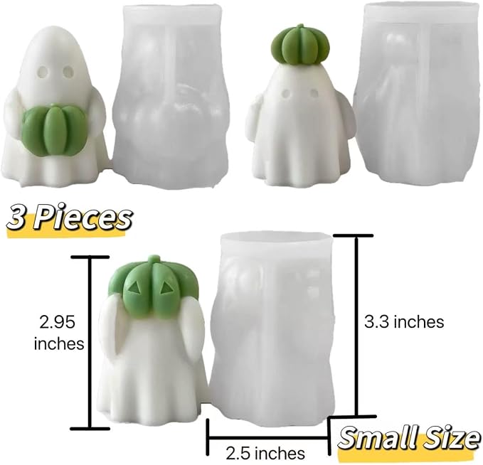 3 Pcs Ghost Holding Pumpkin Resin Mold, Halloween Candle Making Molds Fun Kit - Image 2