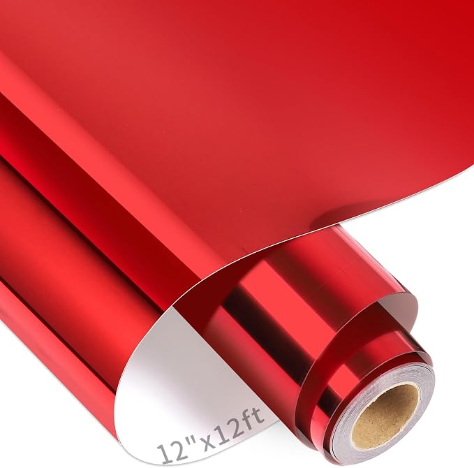 VINYL FROG Metallic Foil HTV Vinyl Roll 12" x12ft Red Chrome Heat Transfer by VINYLFROG