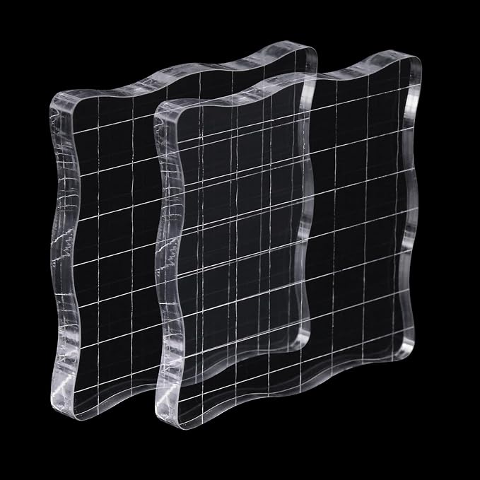 2Pcs Clear Stamp Blocks Set, 3 x 3 Inch Wave-Like Acrylic Blocks by QIMOO