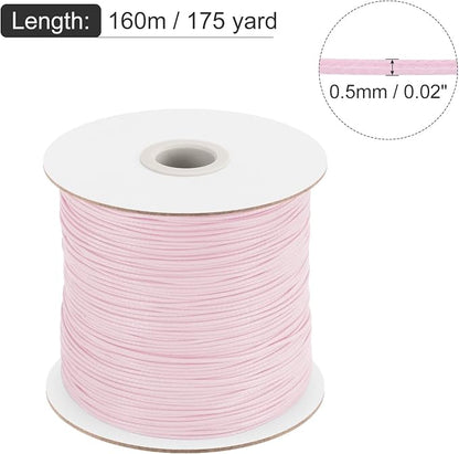 MECCANIXITY Waxed Cord 0.5mm Waxed Polyester Cord 175 Yard Light Pink - Image 2