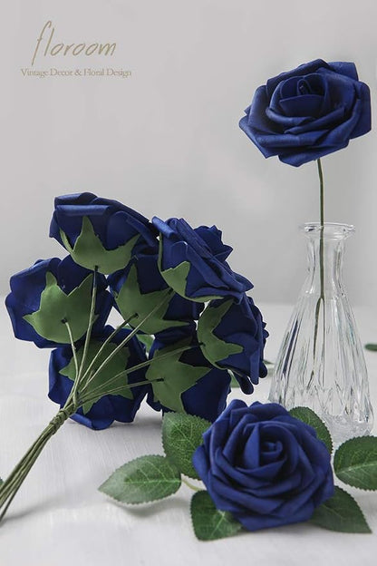 Floroom Artificial Flowers 50pcs Real Looking Royal Blue Foam Fake Roses - Image 3