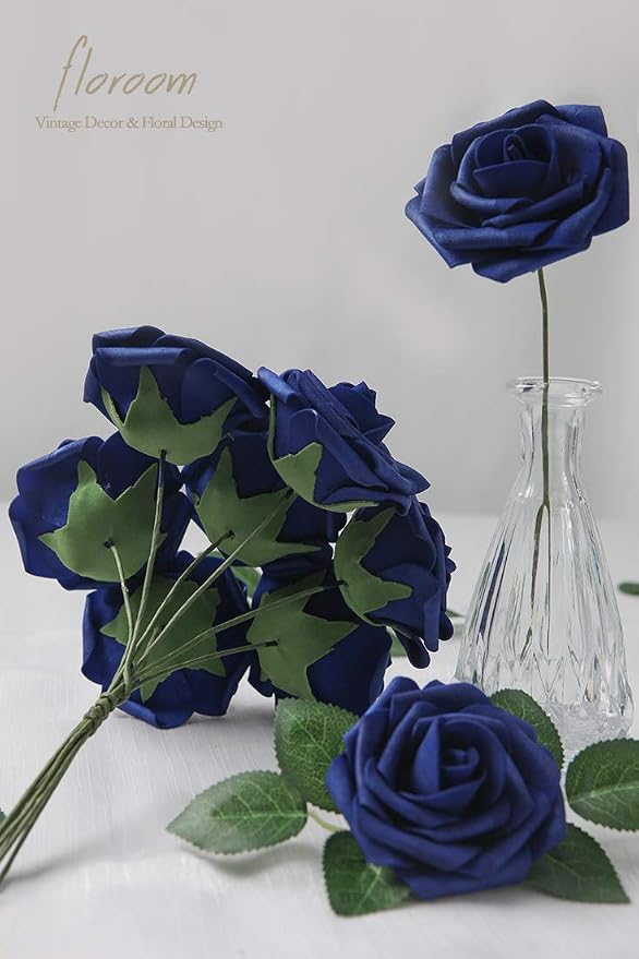 Floroom Artificial Flowers 25pcs Real Looking Royal Blue Foam Fake Roses - Image 3