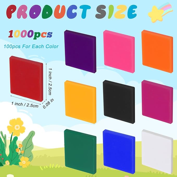 Coopay 1000 Pcs Plastic Square Color Tiles, Bingo Chips, Poker Chips, Color - Image 2