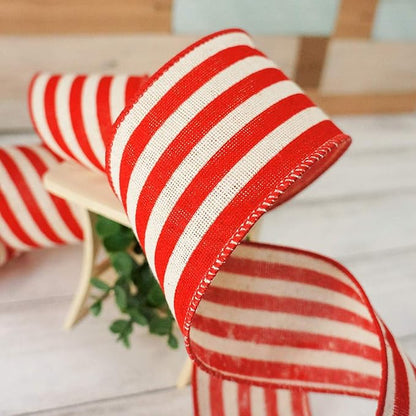 CT CRAFT LLC Striped Canvas Cotton Ribbon 2.5" x 10 Yards Ivory/Red Stripes - Image 4