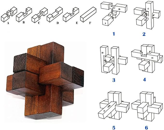 VolksRose 6pcs Wooden Brain Teaser Puzzles, IQ Challenge Puzzle Games, Logic - Image 4