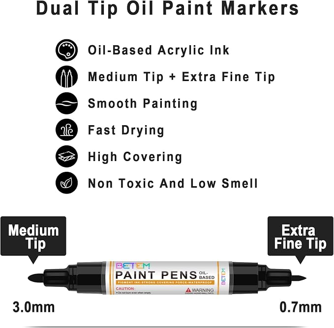 Betem 4 Count Dual Tip Oil Based White Black Paint Markers Pens, Permanent - Image 2