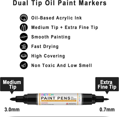 Betem 4 Count Dual Tip Oil Based White Black Paint Markers Pens, Permanent - Image 2