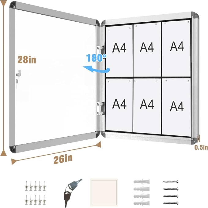 28"x26" Enclosed Bulletin Board, Lockable Weather-Resistant Aluminum Cork - Image 5
