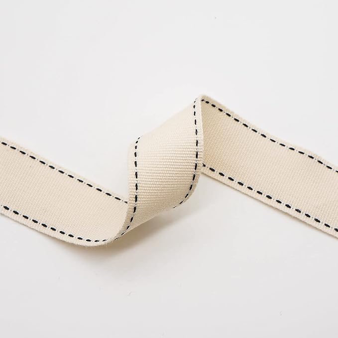 CT CRAFT LLC Ivory Cotton Black Stitched Ribbon 7/8" x 10 Yards - Image 5