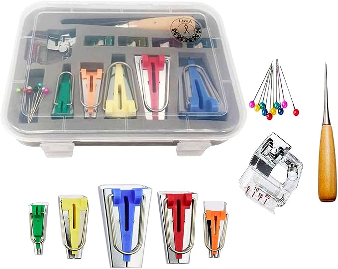 Bias Tape Maker Set, LNKA 5 Sizes 1/4" 3/8" 1/2" 3/4" 1" Bias Maker Kits by LNKA-BEST+CHOICE+OF+DIY