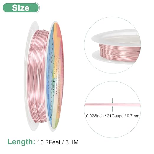 0.7 mm/21 Gauge Copper Wire for Jewelry Making, 10.2FT Copper Beading Craft - Image 3