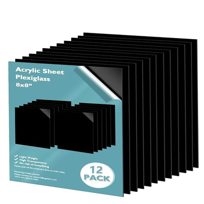 Egofine 8" x 8" Black Plexiglass Sheets 12 Pack 0.04 Inch Cast Acrylic Sheet by Egofine