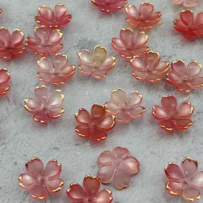 100pcs Acrylic Flower Beads, 19mm Cherry Blossom Plastic Gradient Flower Spacer - Image 3