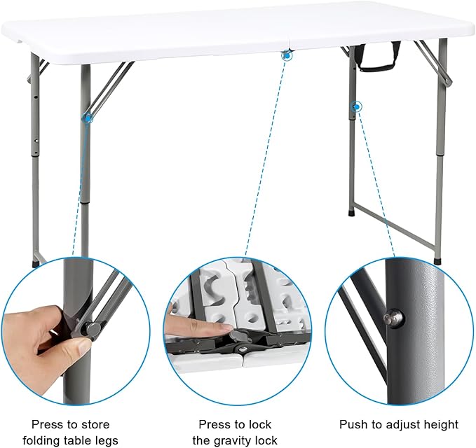 48" W x 24" D x 29.5" H - 4FT Adjustable Height Heavy Duty Plastic Fold-in-Half - Image 5