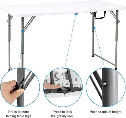 48" W x 24" D x 29.5" H - 4FT Adjustable Height Heavy Duty Plastic Fold-in-Half - Image 5